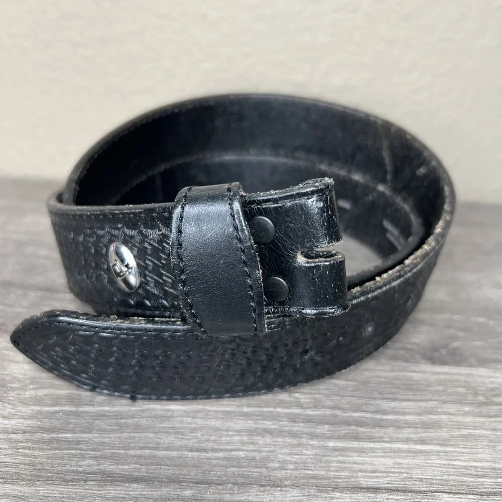 Larry Mahan Mens Black Tooled Leather Western Belt Size 38 No Buckle